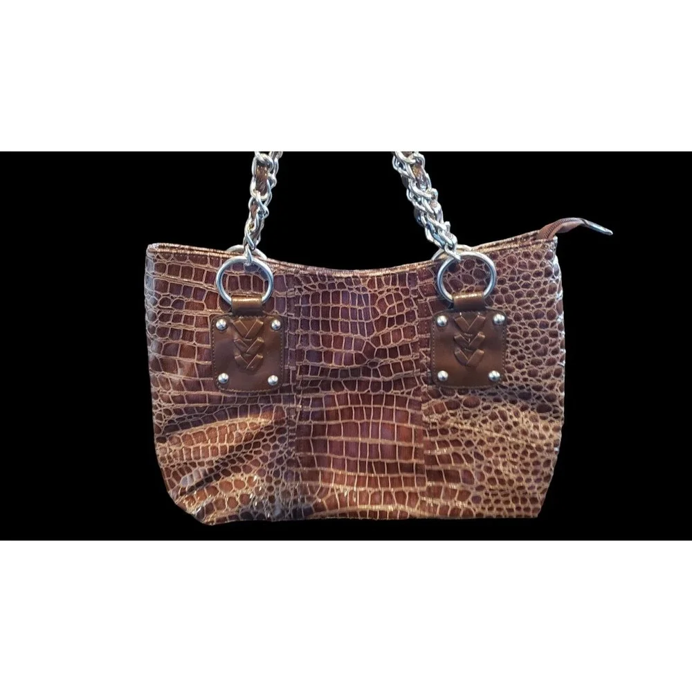 Donna Salyers Fabulous Furs Brown PVC Snakeskin Purse